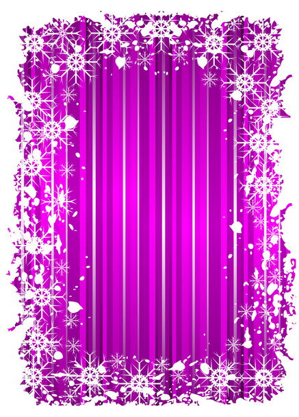 藤色の背景に snowflackes とグランジ クリスマス フレーム - ベクター画像