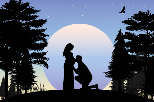 silhouette of couple in love, simple vector illustration - Vector, Image