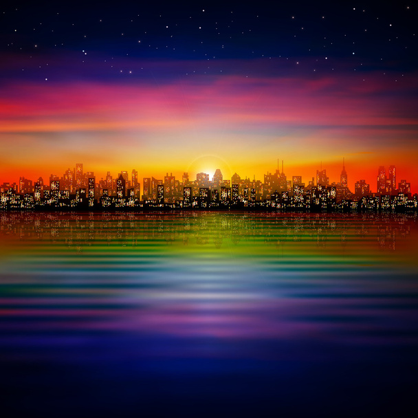 abstracte achtergrond met silhouet van stad - Vector, afbeelding