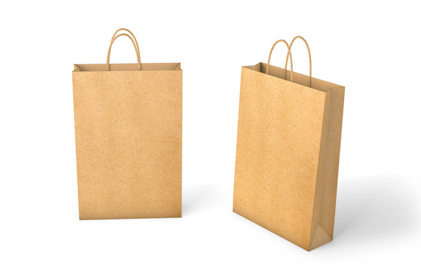 Mockup ambachtelijke papieren zak. Winkeltas met papieren handvat geïsoleerd op wit. 3d renderen - Foto, afbeelding