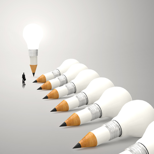 drawing idea pencil and light bulb 3d concept creative and leade - Photo, Image