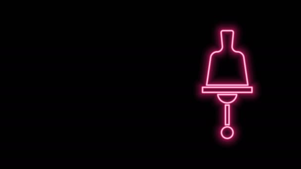Glowing neon line Ringing bell icon isolated on black background. Alarm symbol, service bell, handbell sign, notification symbol. 4K Video motion graphic animation - Footage, Video