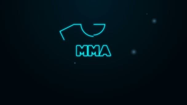 Camiseta de línea de neón brillante con el icono del club de lucha MMA aislado sobre fondo negro. Artes marciales mixtas. Animación gráfica de vídeo 4K - Metraje, vídeo