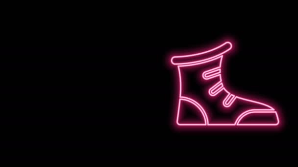 Ragyogó neon vonal Sport boksz cipő ikon elszigetelt fekete háttérrel. Birkózó cipő. 4K Videó mozgás grafikus animáció - Felvétel, videó
