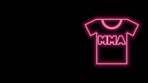 Leuchtendes neonfarbenes T-Shirt mit MMA-Symbol auf schwarzem Hintergrund. Mixed Martial Arts. 4K Video Motion Grafik Animation - Filmmaterial, Video