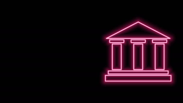 Hehkuva neonlinjan museon rakennuksen kuvake eristetty mustalla taustalla. 4K Video motion graafinen animaatio - Materiaali, video