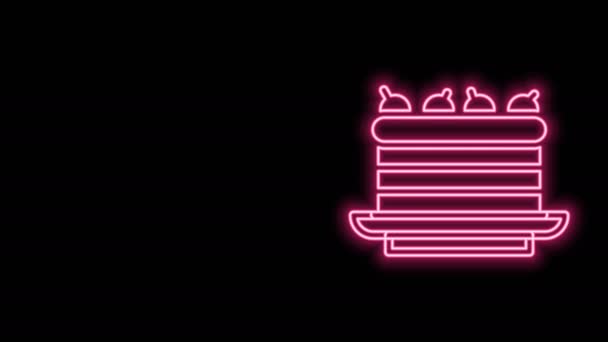 Icono de pastel de línea de neón brillante aislado sobre fondo negro. Feliz Cumpleaños. Animación gráfica de vídeo 4K - Imágenes, Vídeo