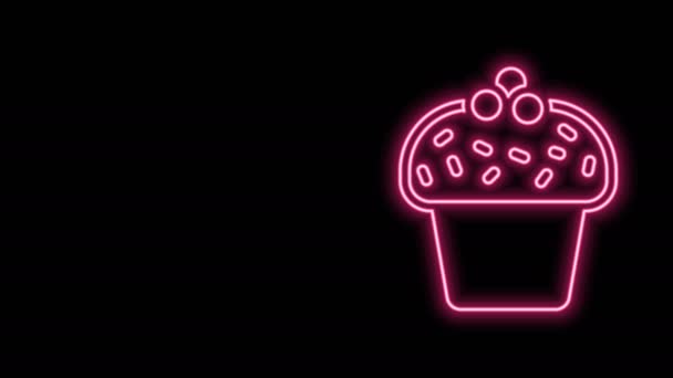 Hehkuva neon linja Kakku kuvake eristetty mustalla taustalla. Hyvää syntymäpäivää. 4K Video motion graafinen animaatio - Materiaali, video