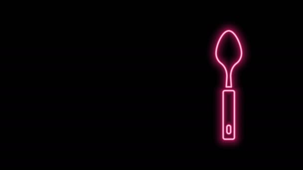 Świecąca neonowa ikona łyżki odizolowana na czarnym tle. Przybornik kuchenny. Znak sztućców. 4K Animacja graficzna ruchu wideo - Materiał filmowy, wideo