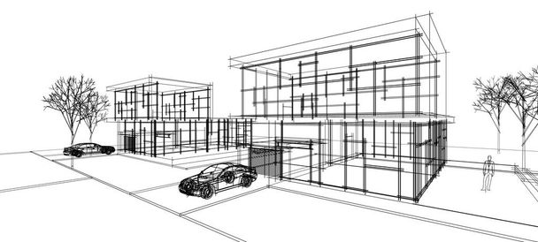 casa moderna bosquejo arquitectónico 3d ilustración - Foto, Imagen