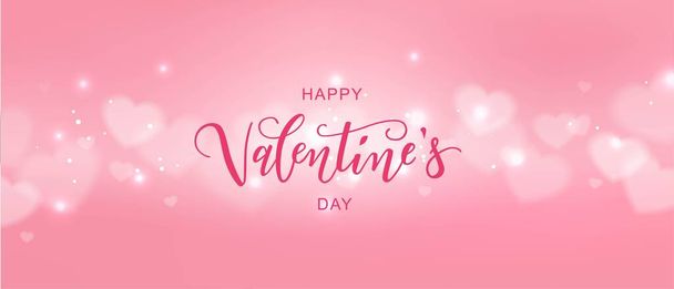 Happy Valentines day text, hand lettering typography poster with hearts. - Vector, imagen