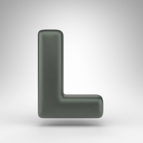 Velké písmeno L na bílém pozadí. Anodizované zelené 3D vykreslené písmo s matnou texturou. - Fotografie, Obrázek