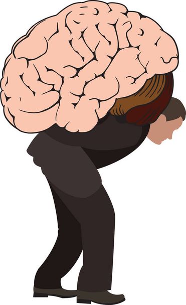 ohnutá osoba nese na zádech lidský mozek - Vektor, obrázek