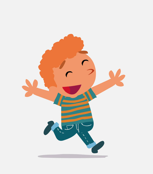 personaje de dibujos animados de niño en jeans corriendo eufórico - Vector, imagen