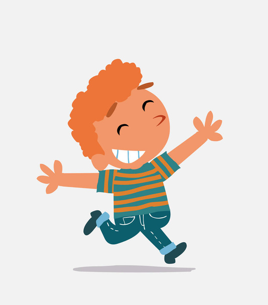 Karikatur eines kleinen Jungen auf Jeans läuft euphorisch - Vektor, Bild