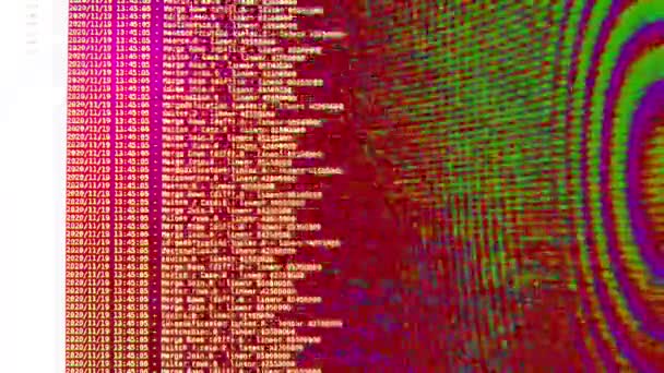 Kırmızı arızalı bilgisayar yazılım kodu siyah ekranda hareket ediyor. Bilgisayar hackleme işlemi, pc ekranında çalışan ve akan dinamik metin. - Video, Çekim
