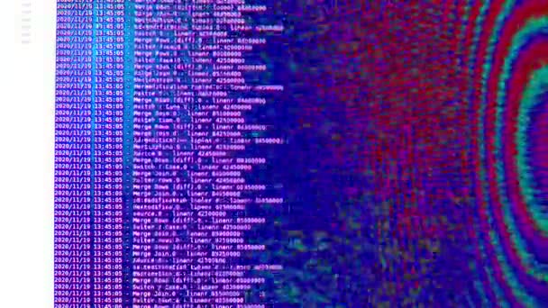 Mavi arızalı bilgisayar yazılım kodu siyah ekranda hareket ediyor. Bilgisayar hackleme işlemi, pc ekranında çalışan ve akan dinamik metin. - Video, Çekim