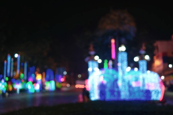 Blurred colorful led lights decoration on traffic island - Photo, Image