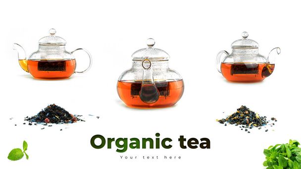 Teapot on white background. Long header banner format. Panorama website header banner. High quality photo - Photo, Image