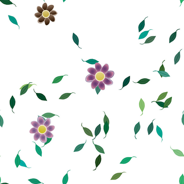 vector illustration of summer flowers petals with leaves, botanical background - Vector, Image