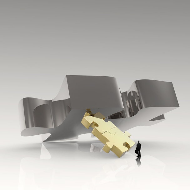 partnerschap puzzel metal 3d en zakenman pictogram als concept  - Foto, afbeelding