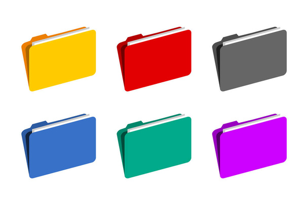 Folder icon set in different colors. Files in folders collection. Saving documents. Colorful computer folder symbol. Storage space. Isolated on white background. Vector illustration, flat, clip art. - Διάνυσμα, εικόνα