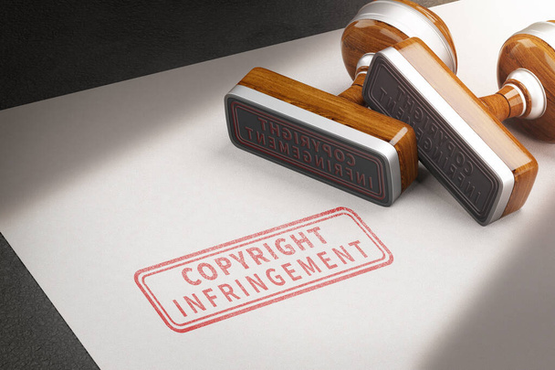 Επιστολές παραβίασης πνευματικών δικαιωμάτων και σφραγίδες. 3D εικονογράφηση - Φωτογραφία, εικόνα
