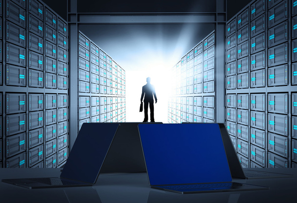 engeneer business man in 3d network server room as concept  - Photo, Image