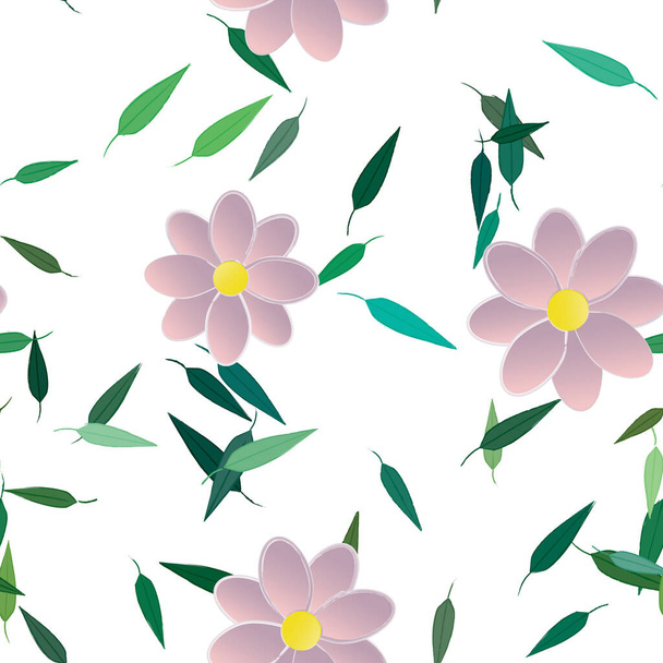 illustration vectorielle de pétales de fleurs d'été avec feuilles, fond botanique - Vecteur, image