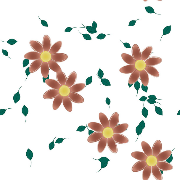 Vektor Illustration von Sommerblumen Blütenblätter mit Blättern, botanischer Hintergrund - Vektor, Bild