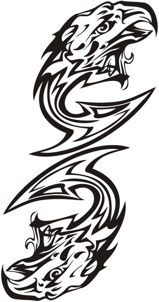 Zwart-wit tribal double eagle symbool. Dubbele kale adelaar symbool van kracht voor emblemen, tatoeages, logo 's, borduurwerk, graveren, textiel, etiketten, prints op T-shirts, behang, vinyl snijden, enz.. - Vector, afbeelding