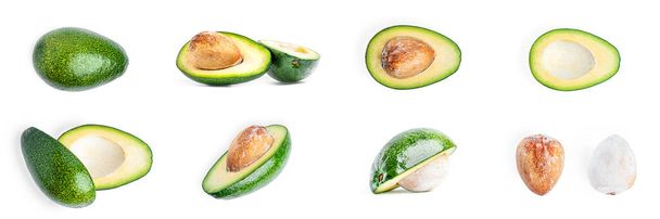 Коллекция авокадо на белом фоне. Авокадо с разных сторон. Высокое качество фото - Фото, изображение