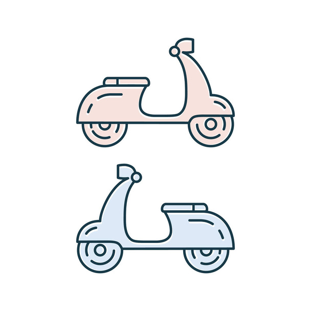 Scooter Icon Set. Blaue und rosa niedliche Roller Kollektion. Vektor-Transport isoliert auf weiß. - Vektor, Bild