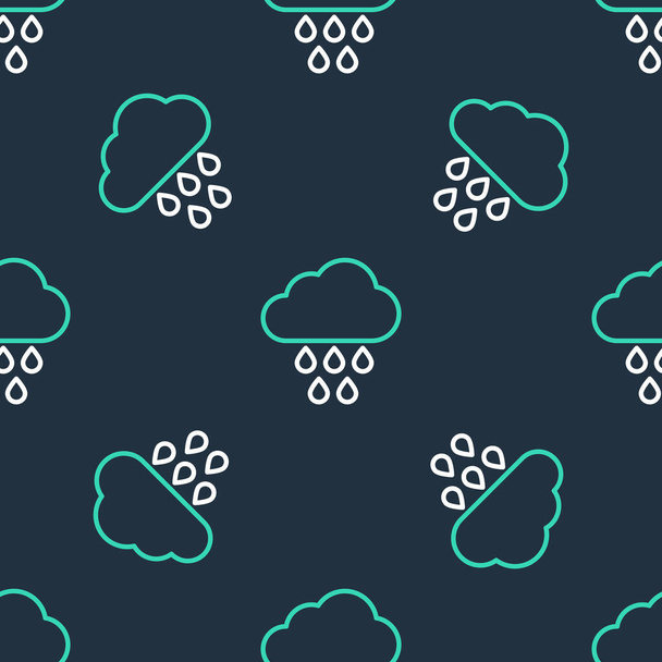 Nube de línea con el icono de lluvia aislado patrón sin costuras sobre fondo negro. precipitación de nubes de lluvia con gotas de lluvia. Vector - Vector, imagen