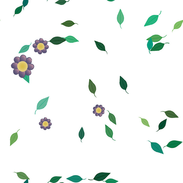 σύνθεση σχεδίου με απλά λουλούδια και πράσινα φύλλα, διανυσματική απεικόνιση - Διάνυσμα, εικόνα
