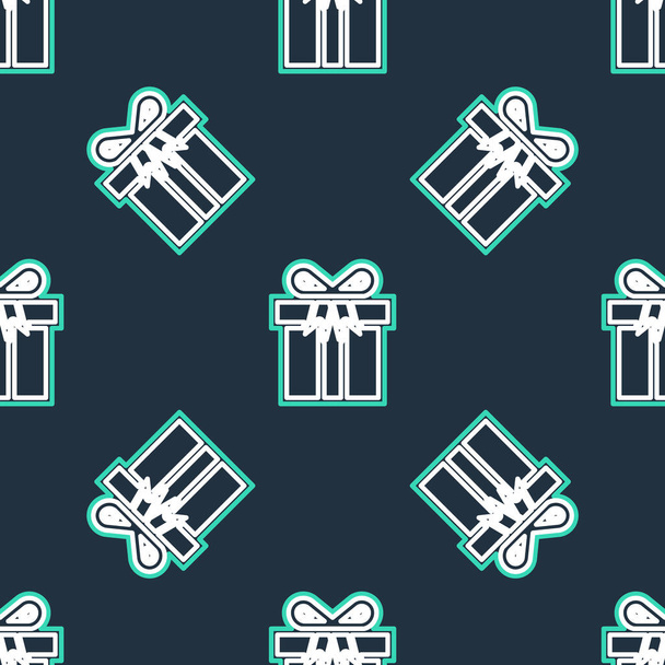 Line Gift box icon isolated seamless pattern on black background.  Vector - Vector, Image