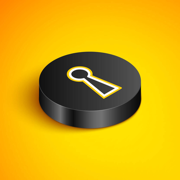 Izometrikus vonal Kulcslyuk ikon elszigetelt sárga alapon. A siker kulcsa. Kulcslyuk kifejezi a rejtély, a titok, a biztonság és a védelem fogalmát. Fekete kör gomb. Vektor - Vektor, kép