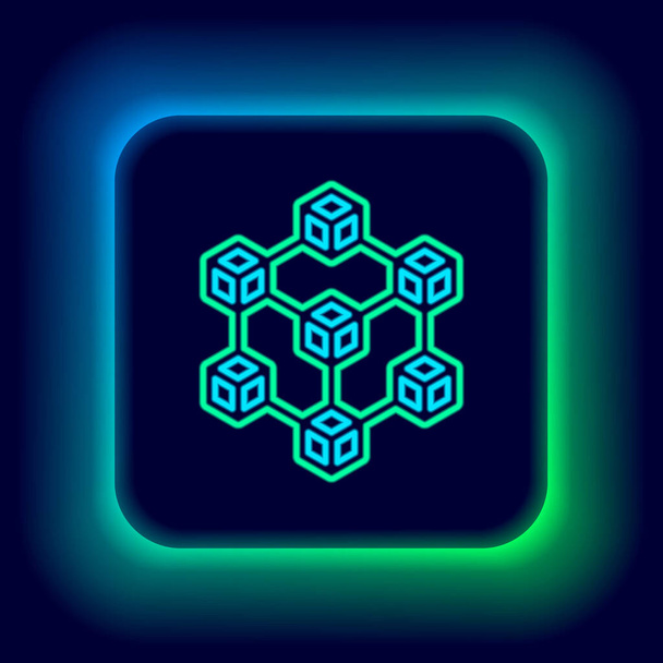 Linea neon incandescente Blockchain icona della tecnologia isolata su sfondo nero. Dati di criptovaluta. Abstract geometrico blocco catena di business tecnologia di rete. Concetto di contorno colorato. Vettore - Vettoriali, immagini