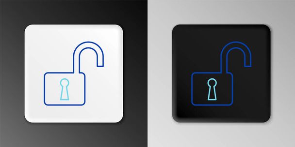 Line Open padlock icon isolated on grey background. Opened lock sign. Cyber security concept. Digital data protection. Safety safety. Colorful outline concept. Vector - Vector, Image