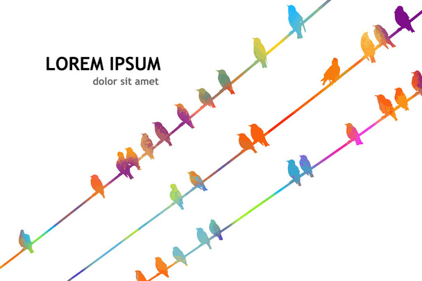Oiseaux multicolores sur fils. Illustration vectorielle - Vecteur, image