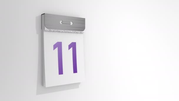 Animation of a stylish tear-off calendar from 11 to 12. Page number eleven comes off and falls, and below it is number twelve. 3D rendering, 3D illustration. - Footage, Video