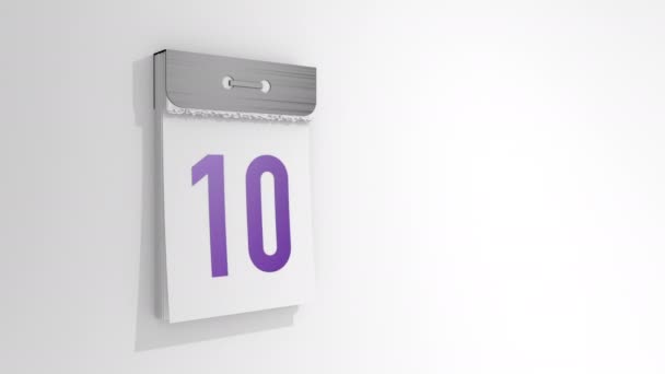10日から11日までは、スタイリッシュな引裂きカレンダーのアニメーション。ページ番号10がオフになって落下し、その下に番号11です。3Dレンダリング、 3Dイラスト. - 映像、動画
