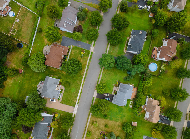 Aerial view over showing neighborhood family private houses NJ USA - Photo, Image