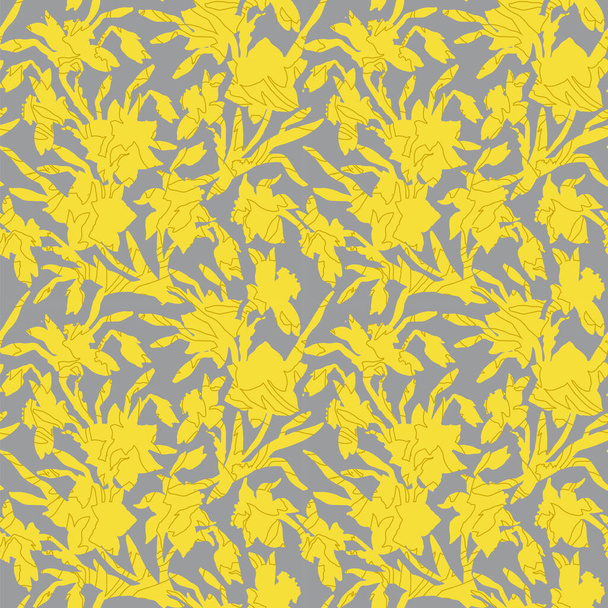 Yellow Illuminating silhouettes of flowers Daffodils on Ultimate Gray Background. - Vektori, kuva