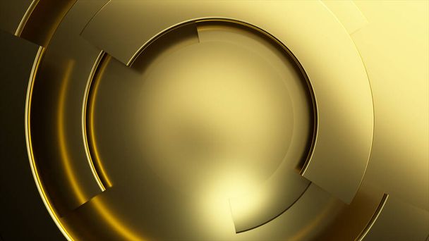 Gold moderne Business-Video-Hintergrund. Rotierende Teile eines Kreises. 3D-Illustration - Foto, Bild