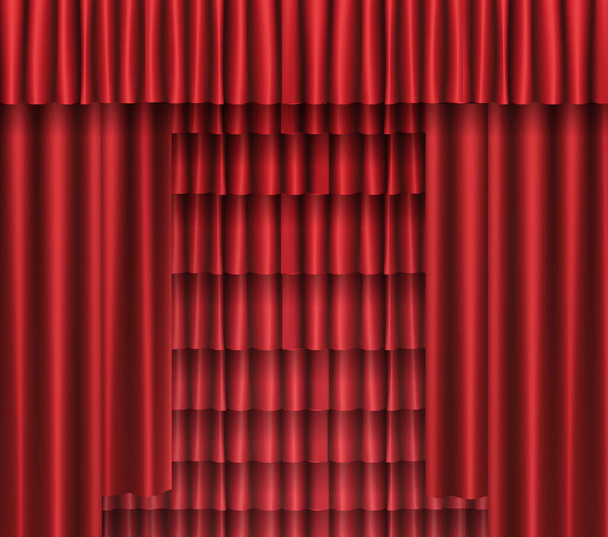 Hintergrund mit rotem Vorhang. Design für Präsentation, Konzert, Show. Vektorillustration - Vektor, Bild