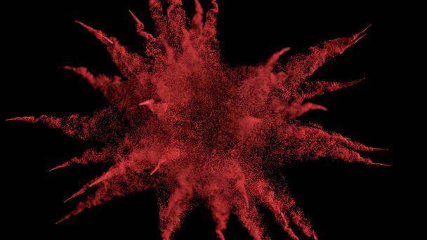 Esplosione di belle palle rosse in super slow motion su uno sfondo nero isolato. Illustrazione 3d - Foto, immagini