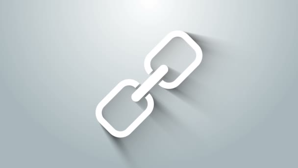 Fehér Lánc link ikon elszigetelt szürke háttér. Egyedülálló kapcsolat. Hyperlink lánc szimbólum. 4K Videó mozgás grafikus animáció - Felvétel, videó