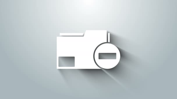 Weißer Ordner mit Minussymbol auf grauem Hintergrund. Klares Dokument. Dateidokument entfernen. Löschen Sie Informationsdatei. 4K Video Motion Grafik Animation - Filmmaterial, Video