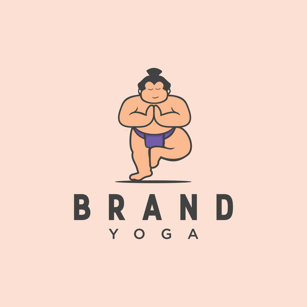 Funny Sumo style flat design Illustration. Cartoon character fat sumo yoga and meditation relax time - Vector, Image